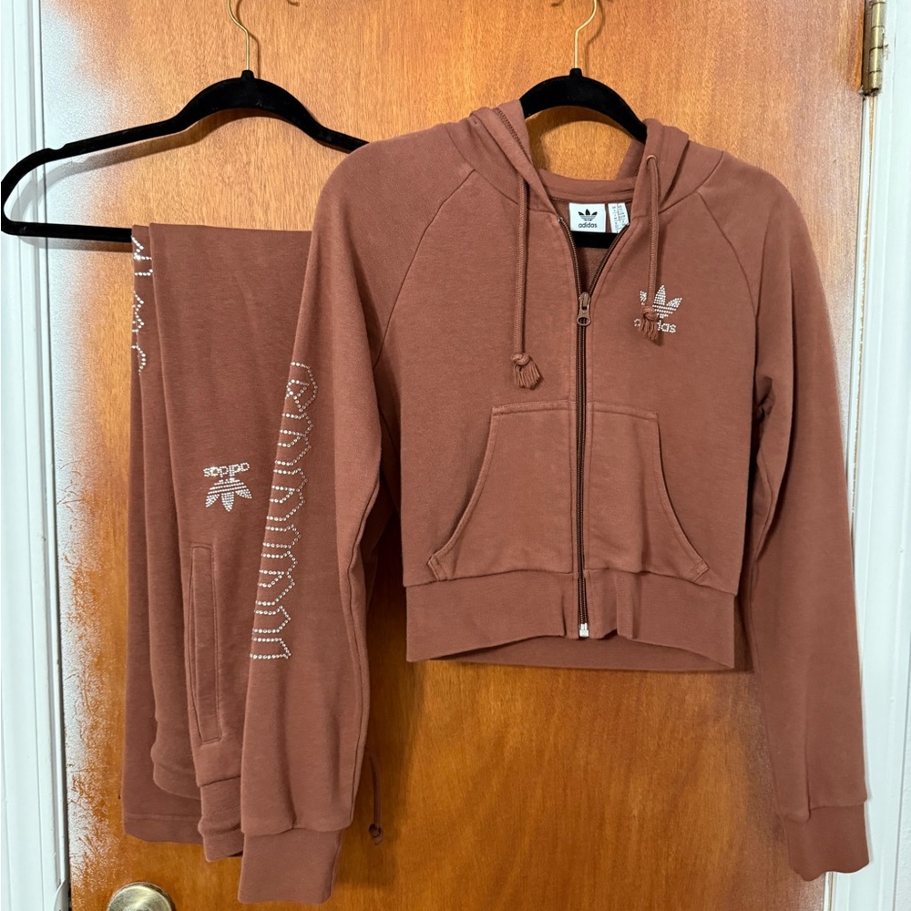 Adidas Cropped Zip Hoodie & Pant Set
